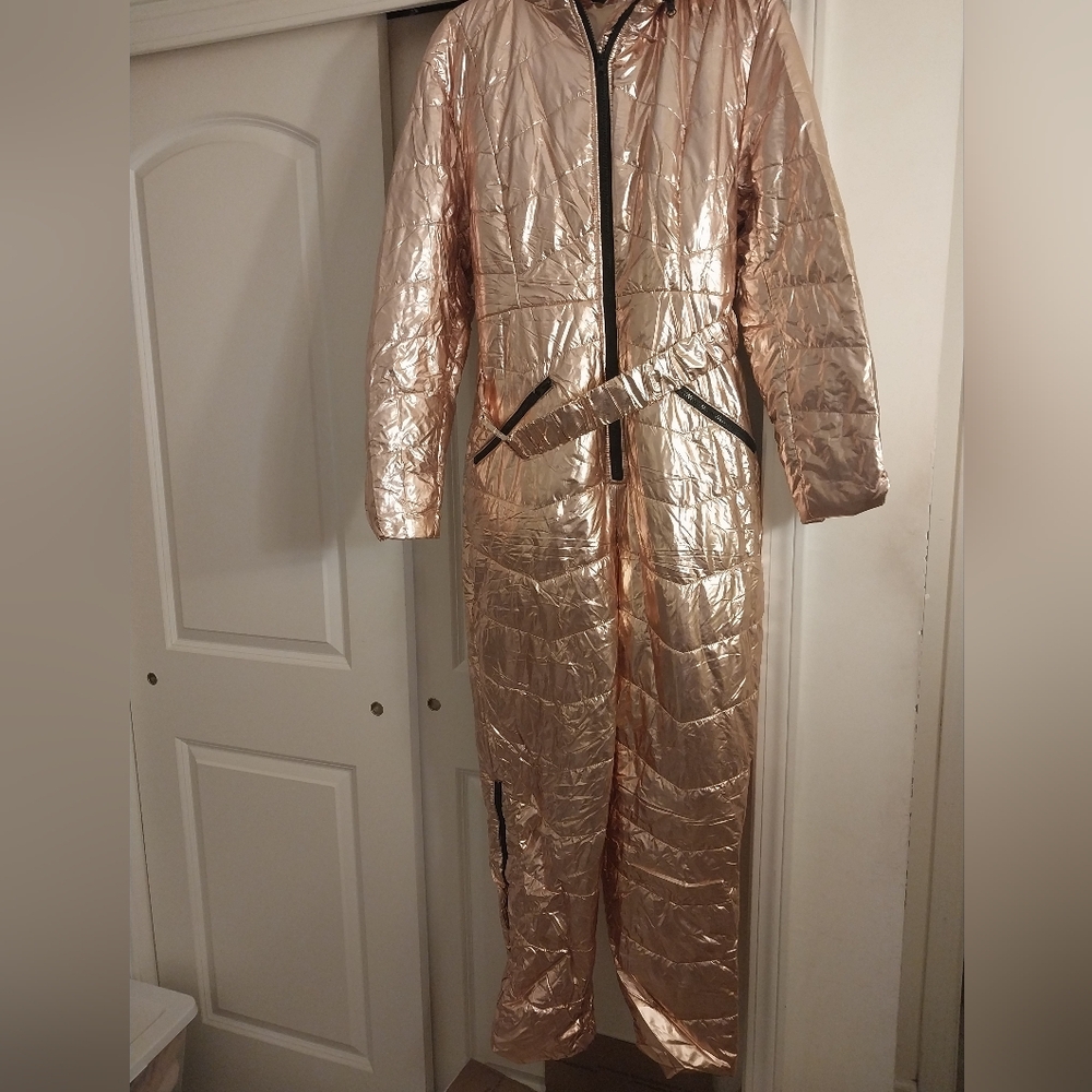 WMN Metallic Rose Gold Puffer Snow Suit